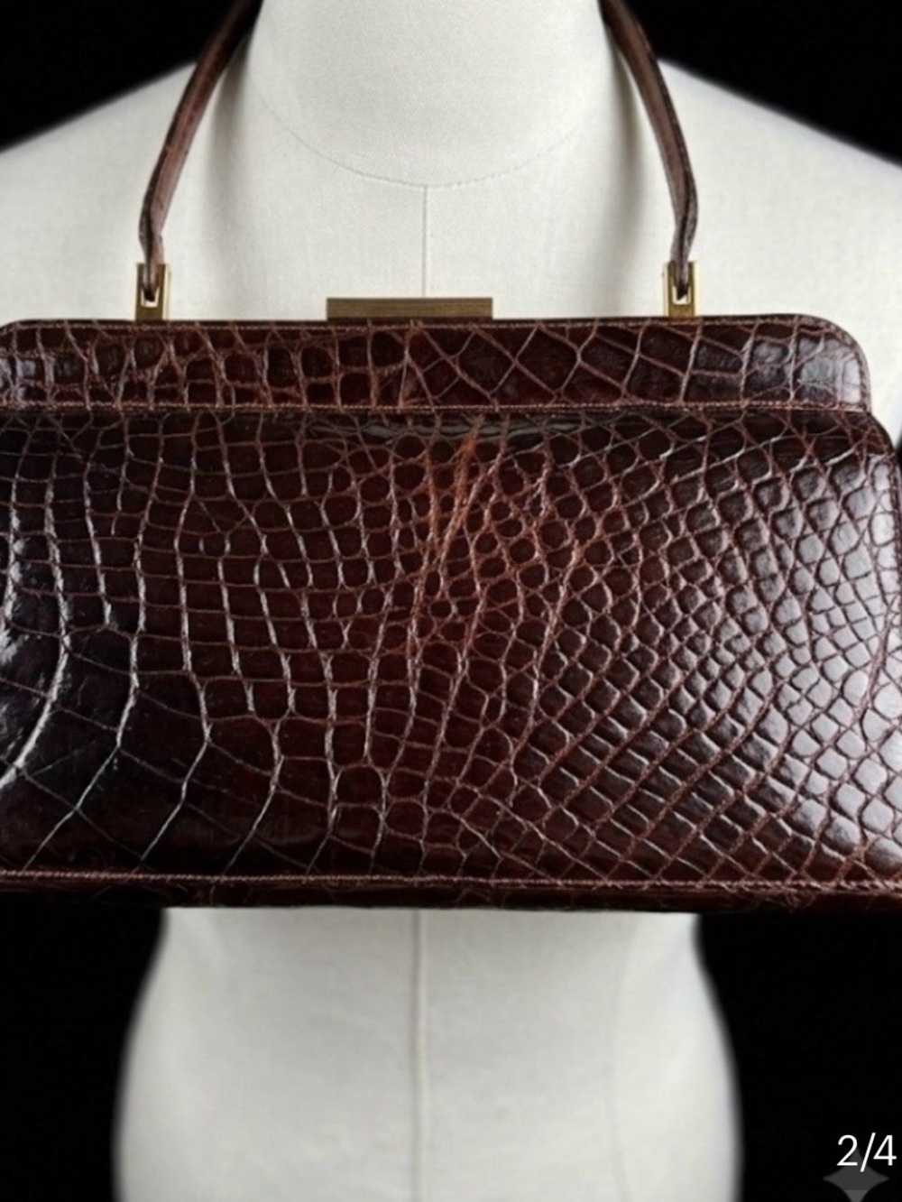 Brown Croc-Embossed Leather Crossbody Bag